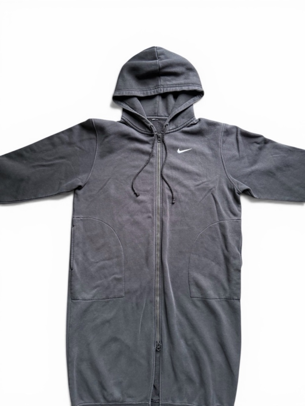 Nike Longline Zip Hoodie Black Tunic Length Fleece Size M - Picture 5 of 8